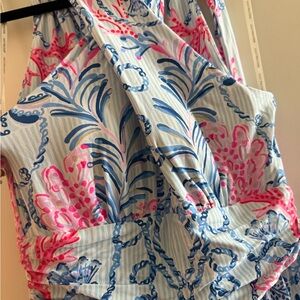 Lilly Pulitzer High Neck Criss Cross Blue and Pink Floral Maxi Dress